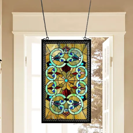 HEATHER Tiffany-glass Victorian Window Panel 17x28