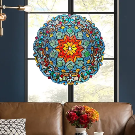 BLOSSOM Tiffany-glass Round Window Panel 21" Wide