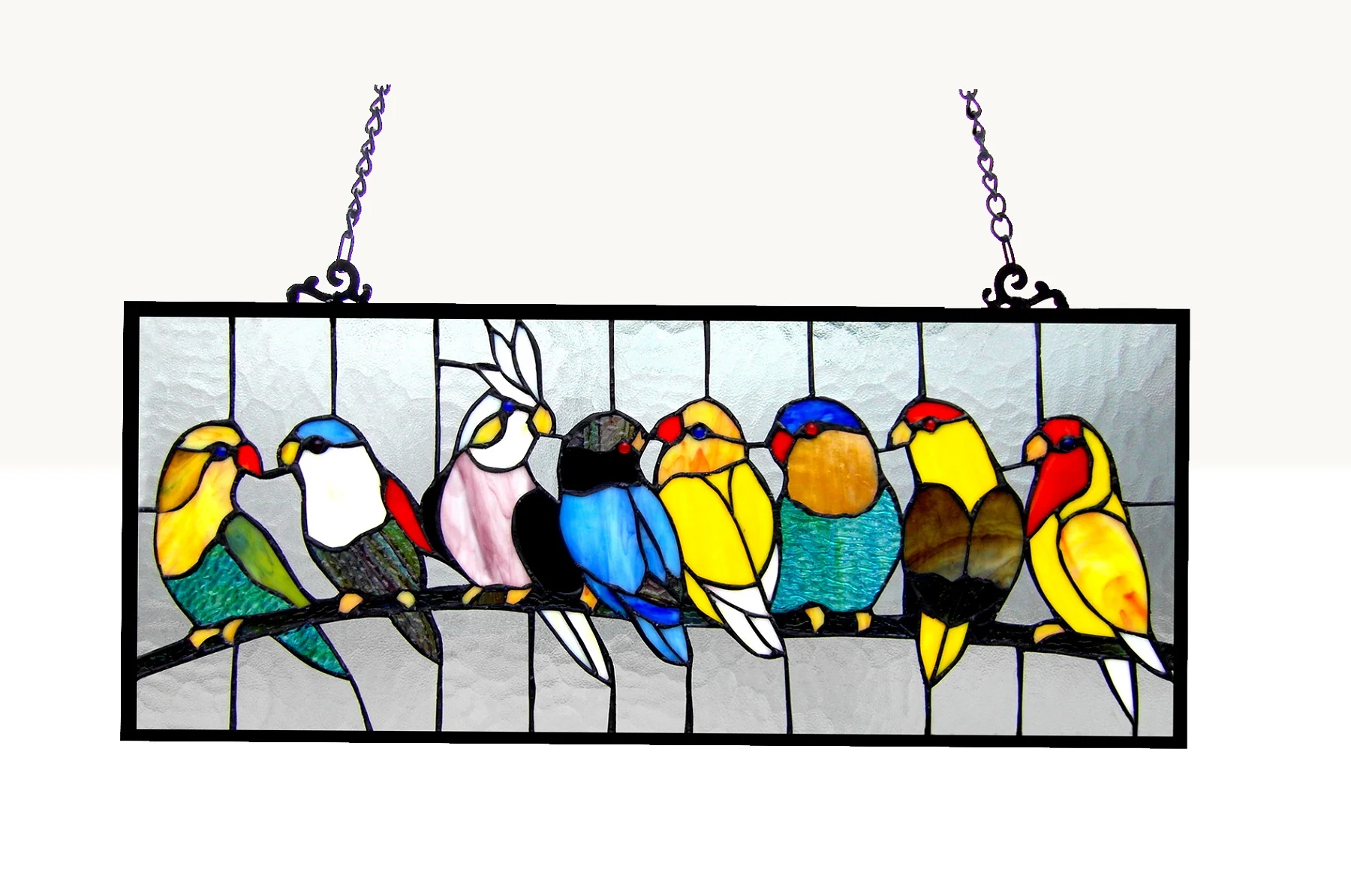 BIRDIES Tiffany-glass featuring Birds Window Panel 25.5x10.5 - Image 2