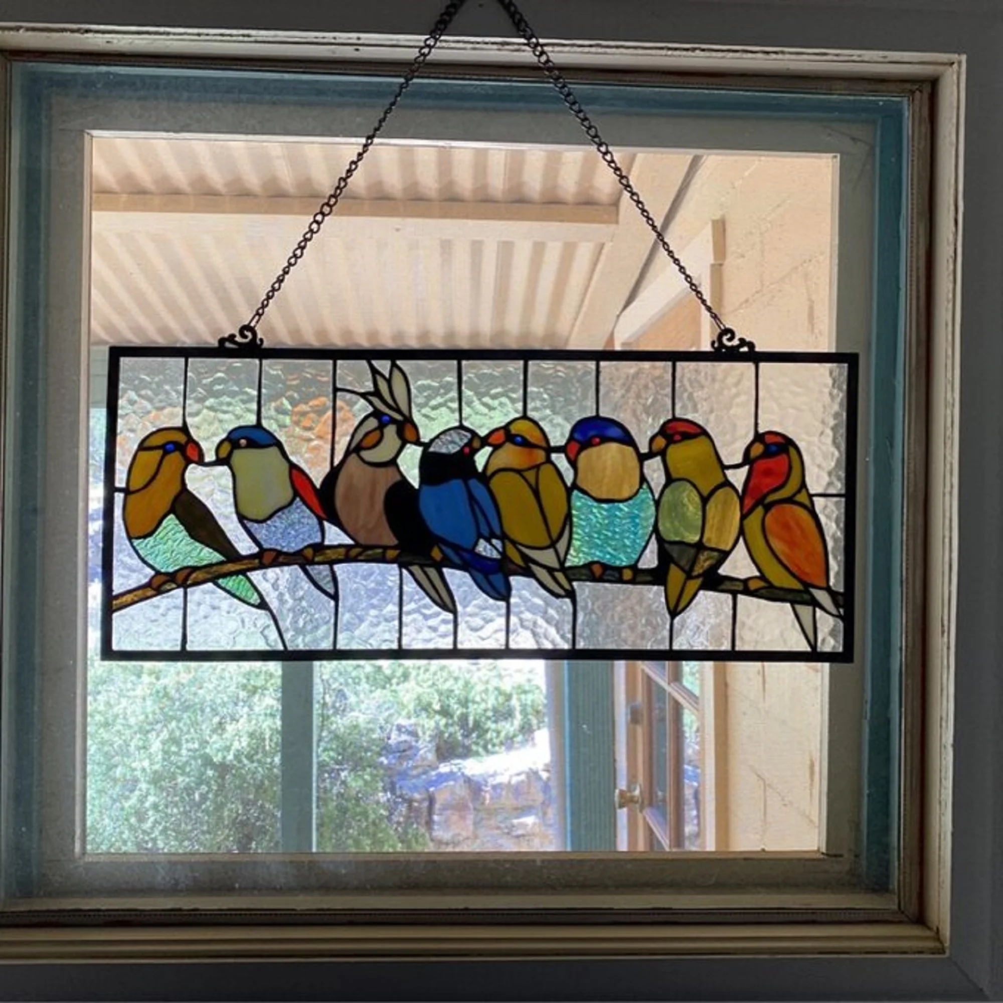 BIRDIES Tiffany-glass featuring Birds Window Panel 25.5x10.5 - Image 6