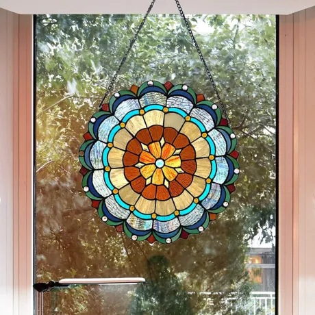 MINERVA Tiffany-glass Circus Tent 18" Round Window Panel
