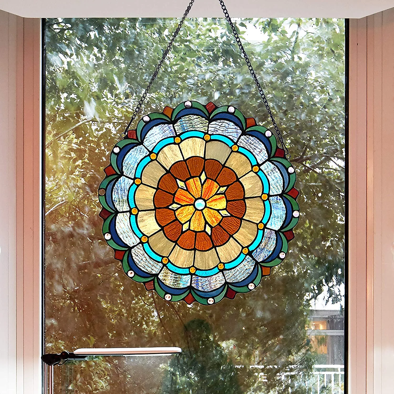 MINERVA Tiffany-glass Circus Tent 18" Round Window Panel