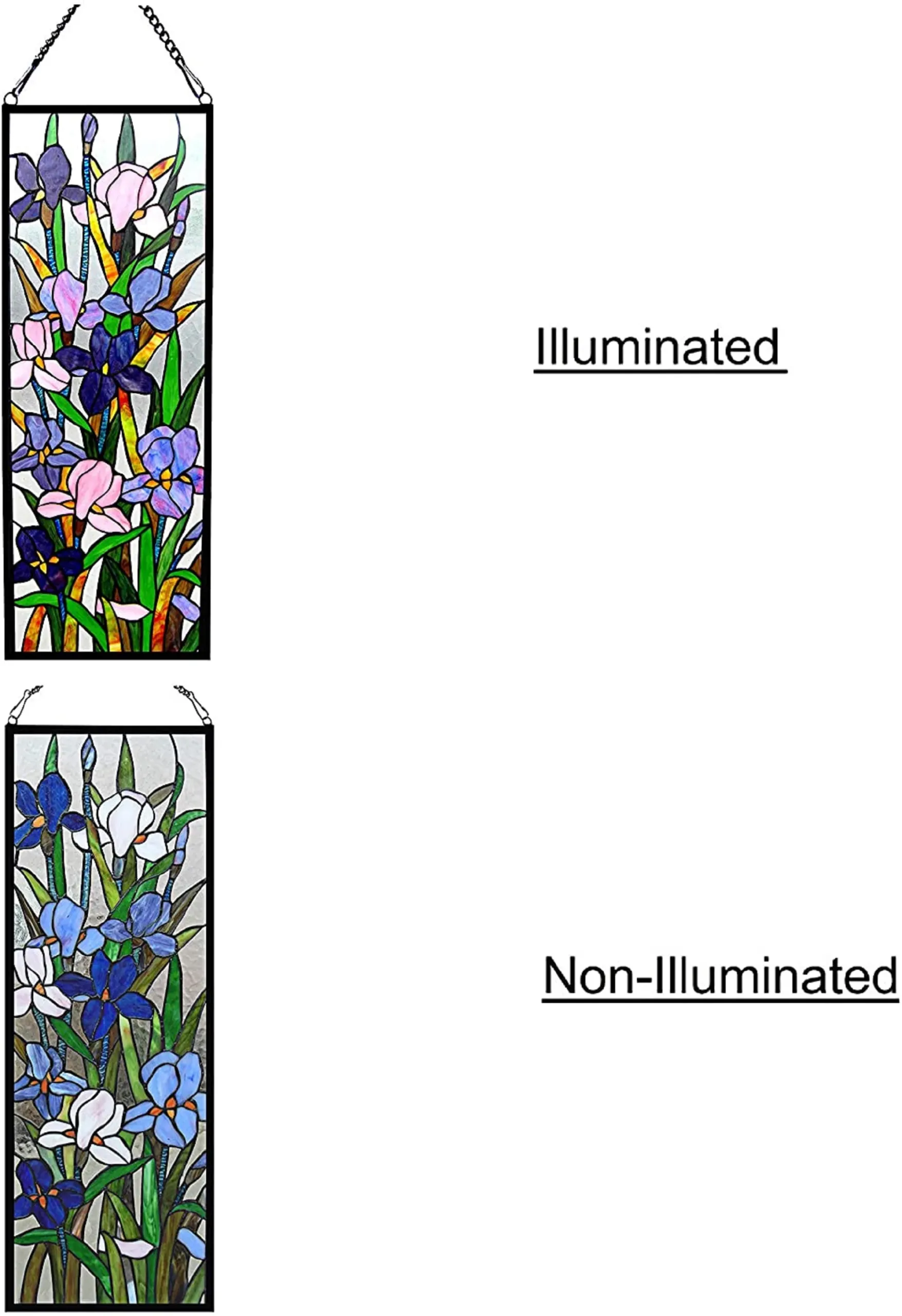 SORORIA Tiffany-glass Iris Design Window Panel 11.5x31.5 - Image 4
