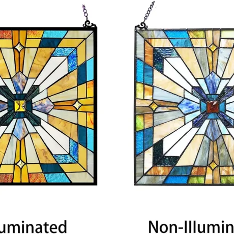ANTOINETTE Tiffany-Style Mission Stained Glass Window Panel 20" Height