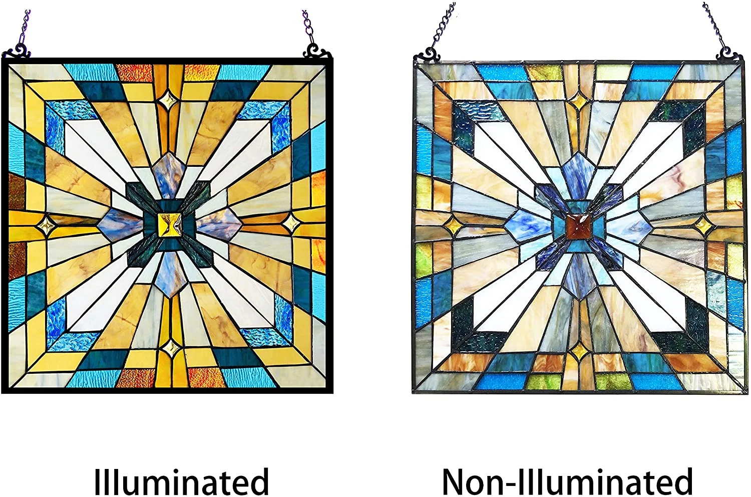 ANTOINETTE Tiffany-Style Mission Stained Glass Window Panel 20" Height