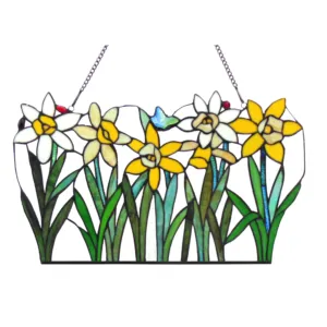 DAISY Tiffany-glass Flowers Window Panel 23" Wide