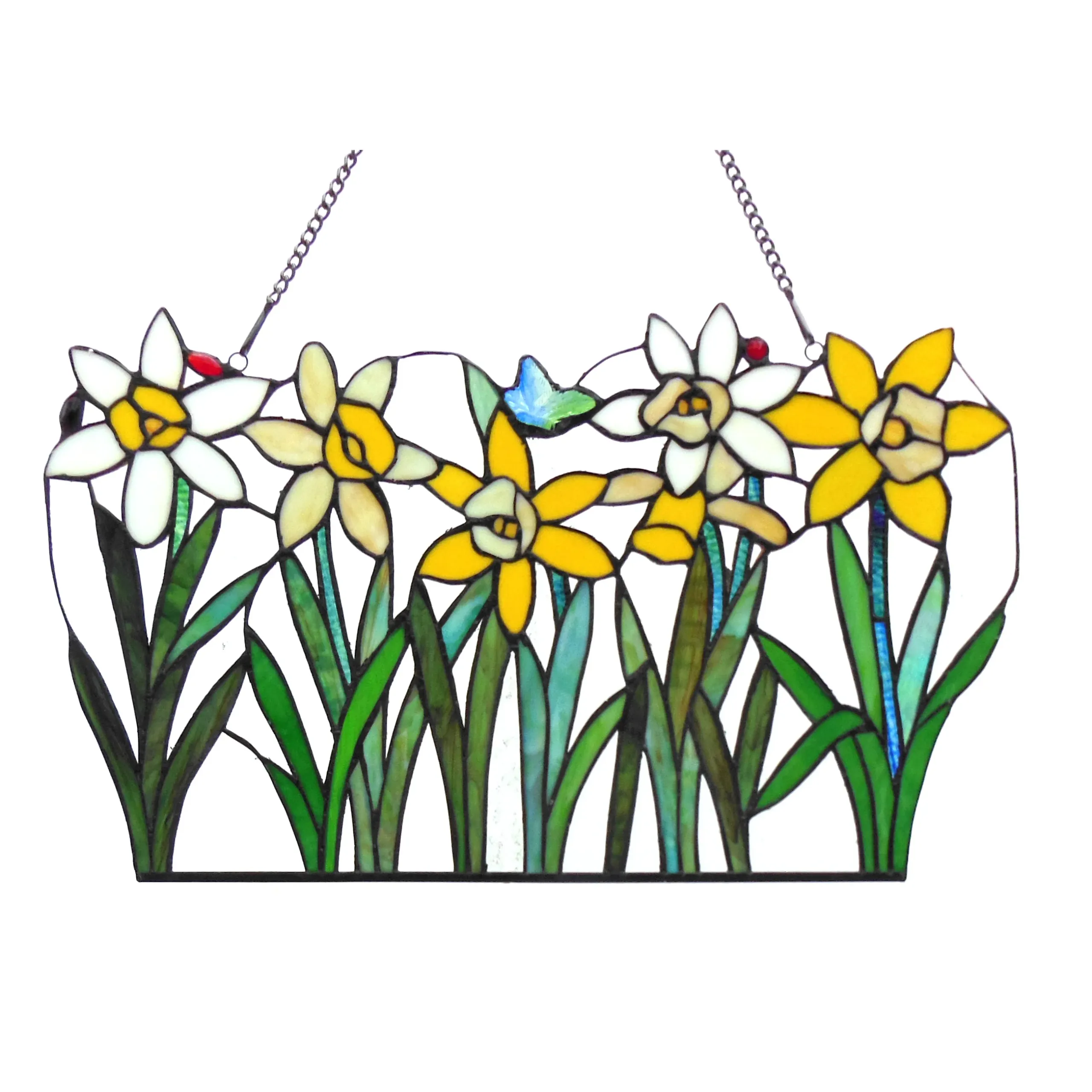 DAISY Tiffany-glass Flowers Window Panel 23" Wide