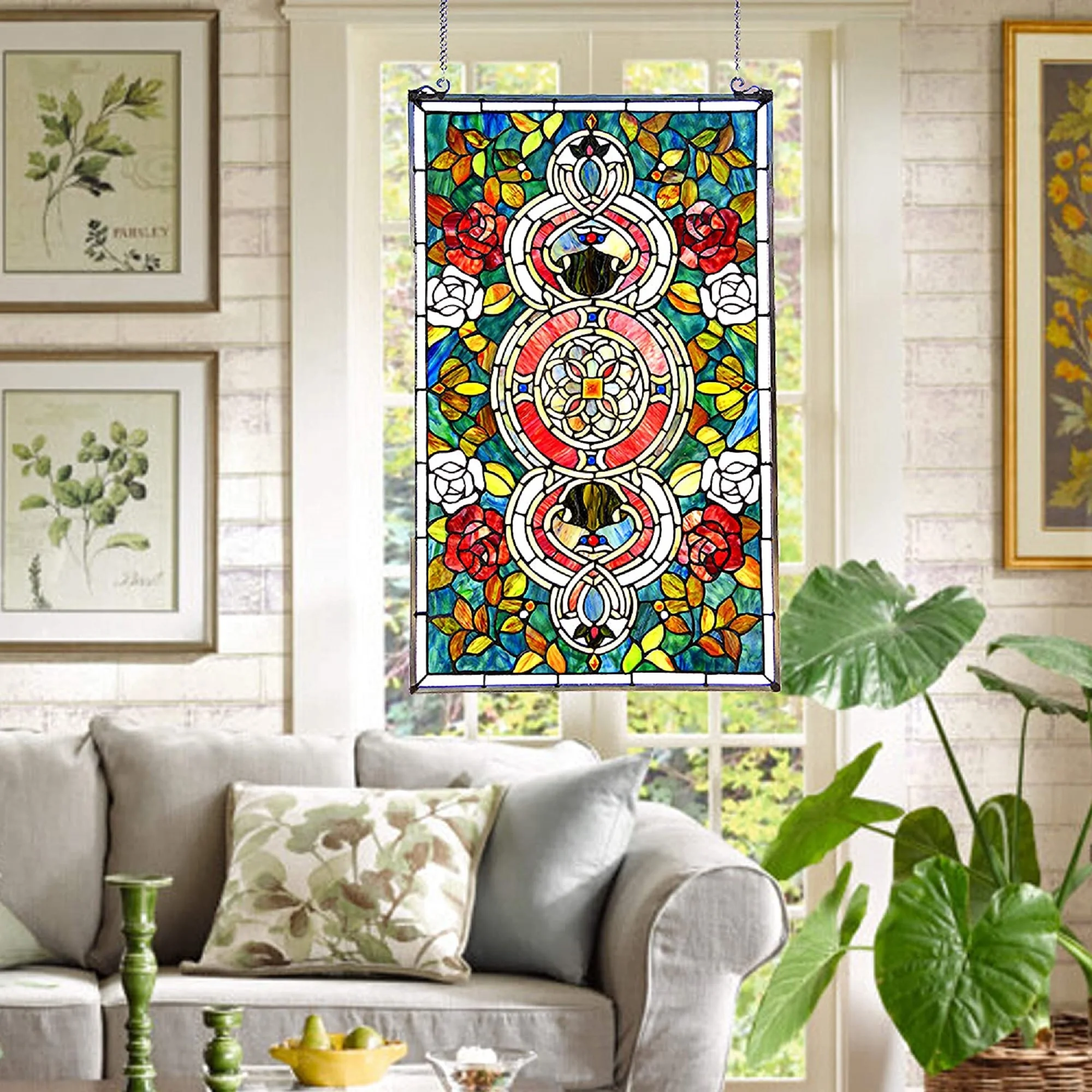 EUREKA SONARATiffany-glass Victorian Window Panel 20x32 - Image 2
