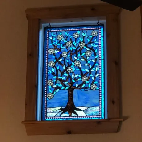 WOODLEY Tiffany-glass "Tree of Life" Window Panel 20x32