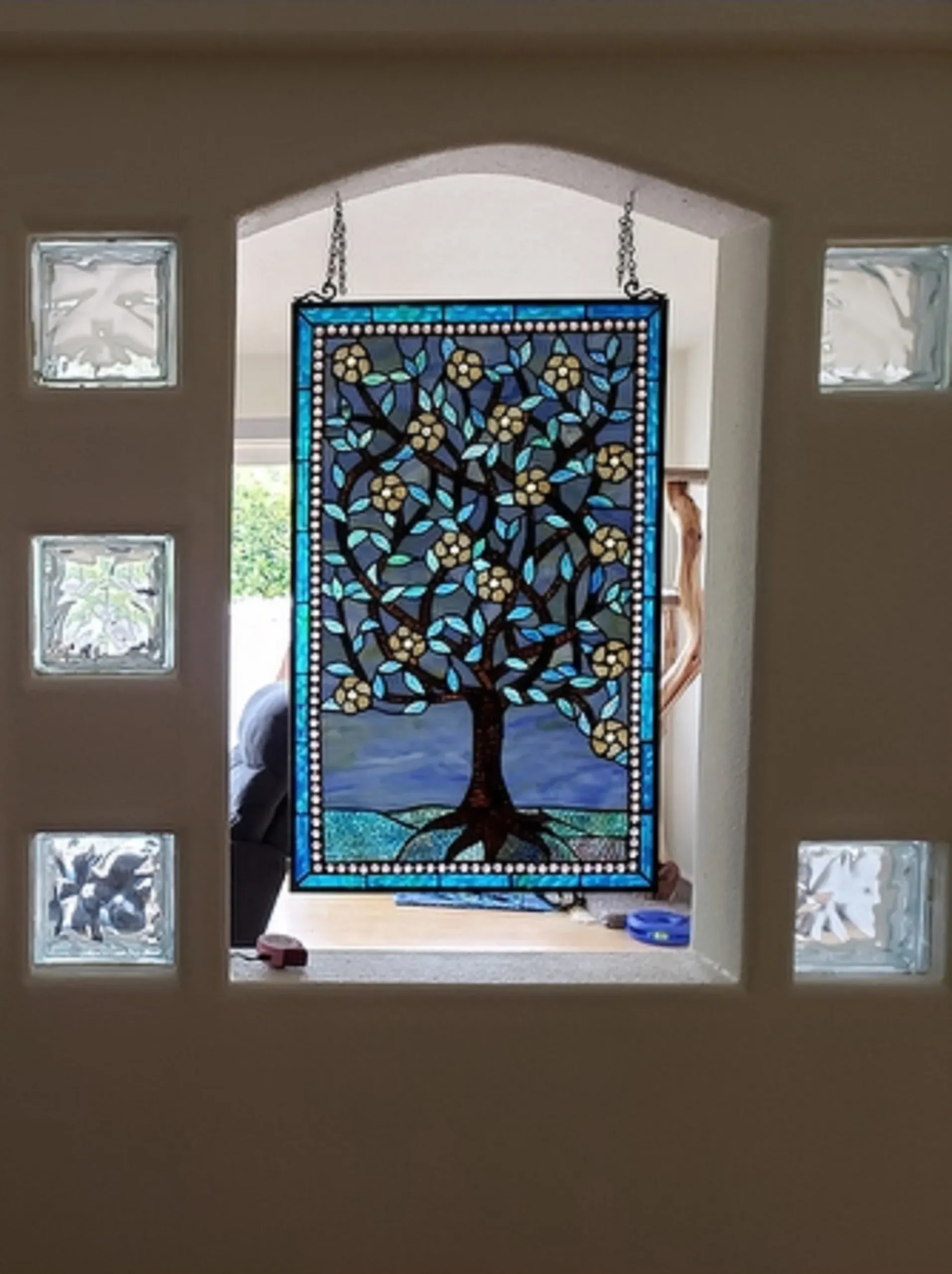 WOODLEY Tiffany-glass "Tree of Life" Window Panel 20x32 - Image 2