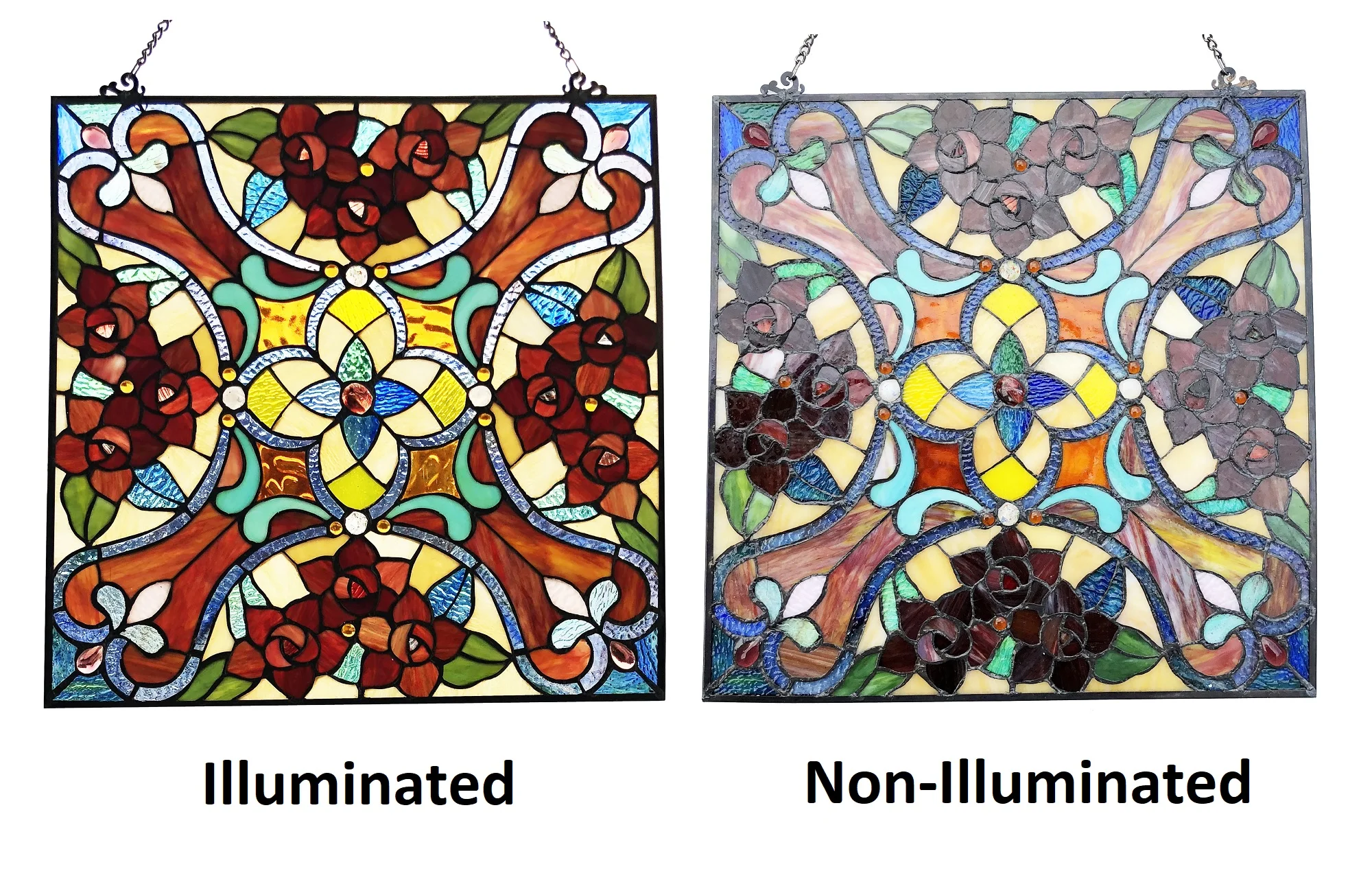 NOELLE Victorian Tiffany-glass Window Panel 20" Wide