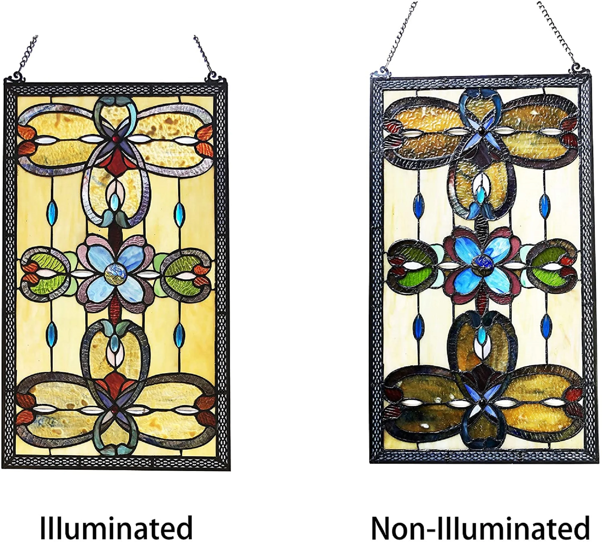 JENICE Tiffany-Style Victorian Stained-Glass Window Panel 26" Height