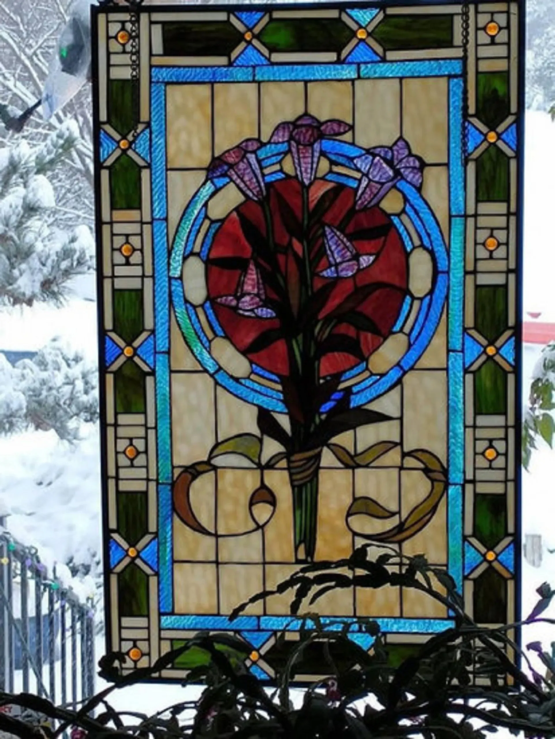 Tiffany-glass Tulips Design Window Panel 20x32 - Image 5