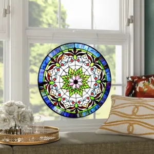 Tiffany-glass Edwardian Man Window Panel 22"