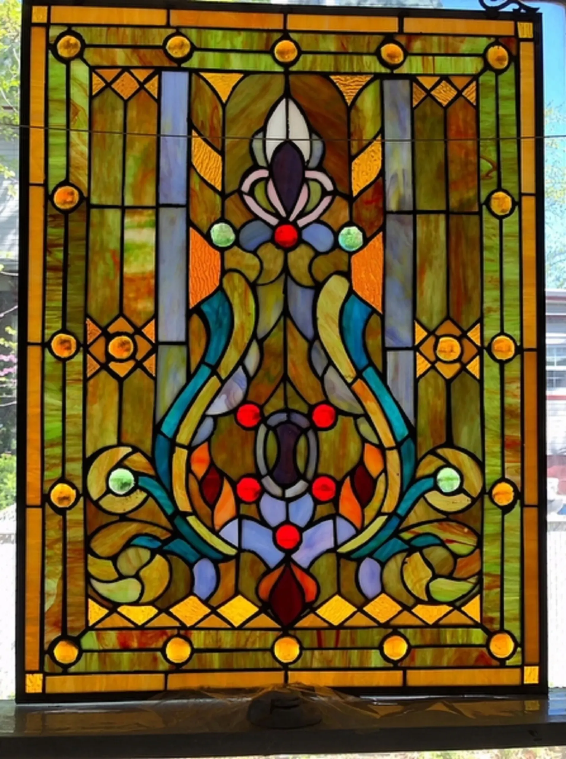 Tiffany-glass Victorian Window Panel 18x24 - Image 3