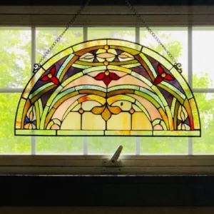 MARION Tiffany-Style Victorian Stained-Glass Window Panel 12.5" Height