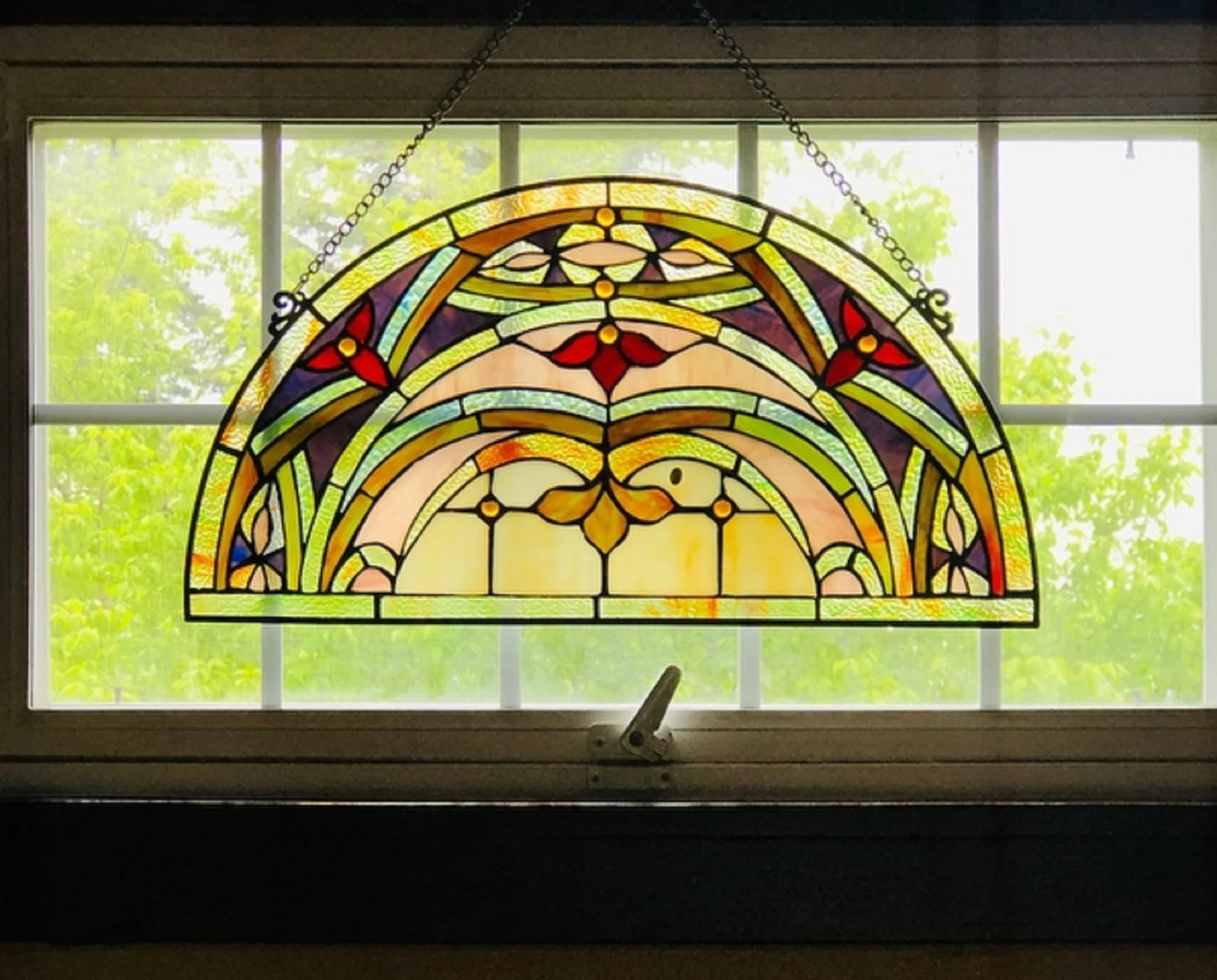 MARION Tiffany-Style Victorian Stained-Glass Window Panel 12.5" Height