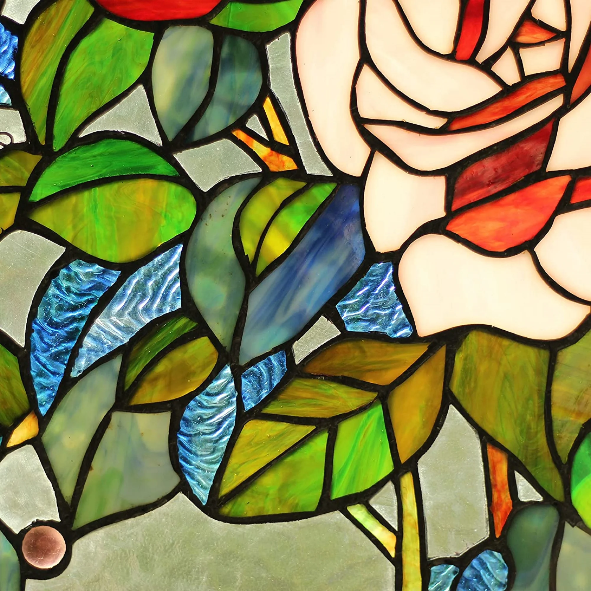 RUTHIE Tiffany-glass featuring Roses & Butterflies Window Panel 27x19 - Image 6