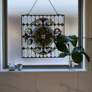 Tiffany-glass Victorian Window Panel 25x25