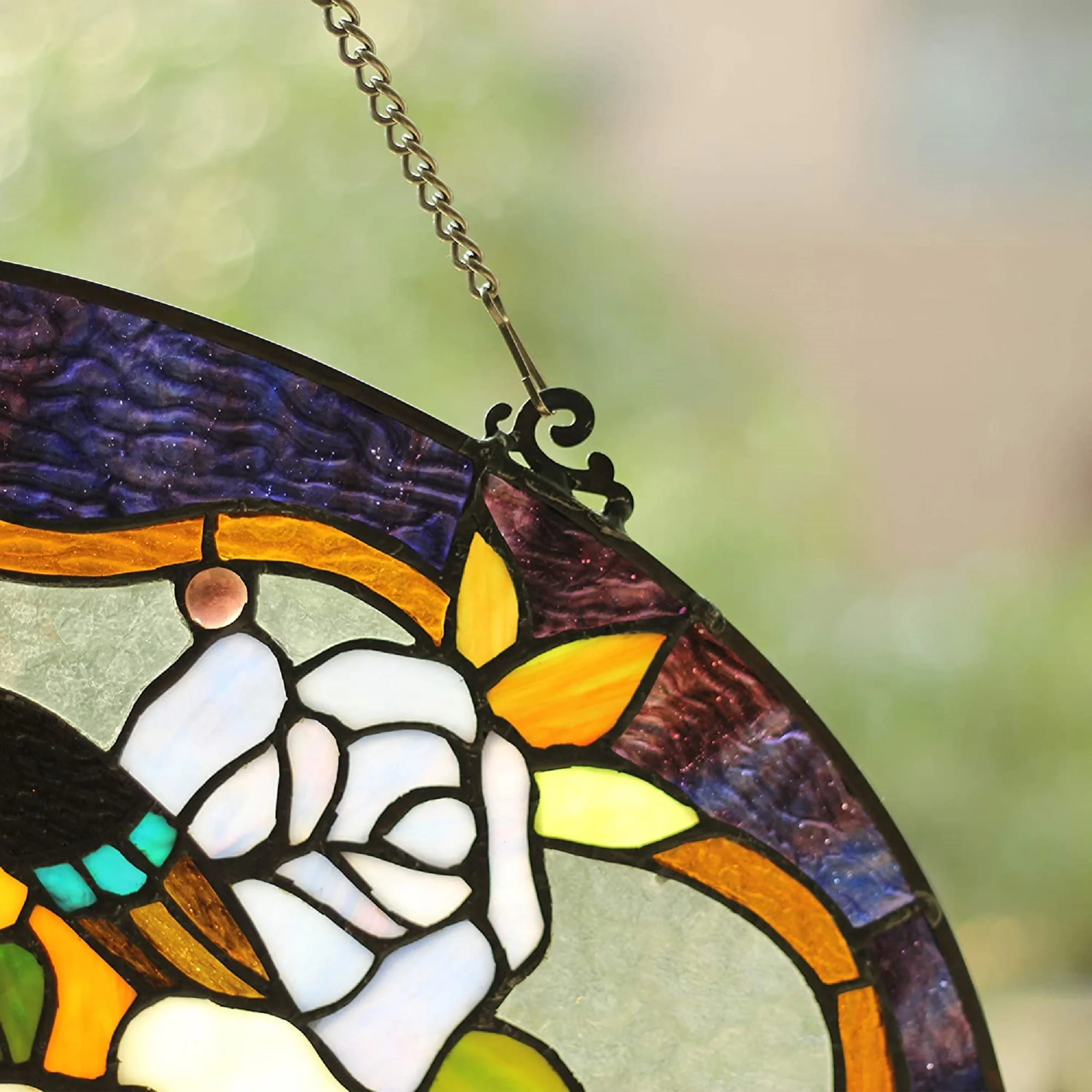 ALYSSA Tiffany-glass Roses/Bird Window Panel 24x18 - Image 3