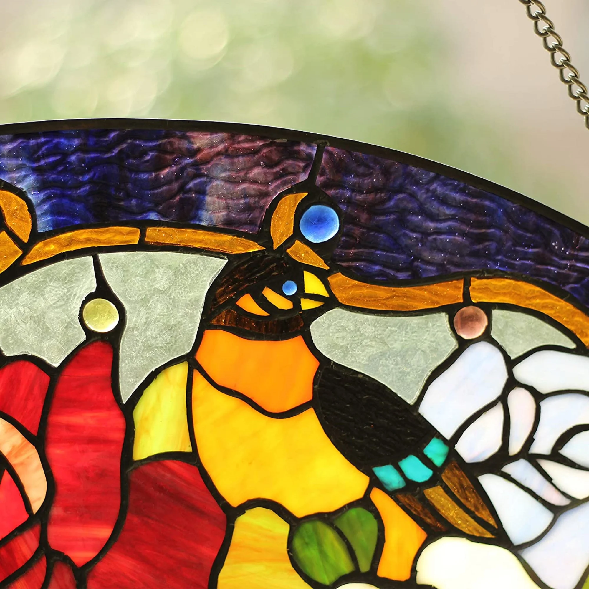 ALYSSA Tiffany-glass Roses/Bird Window Panel 24x18 - Image 2