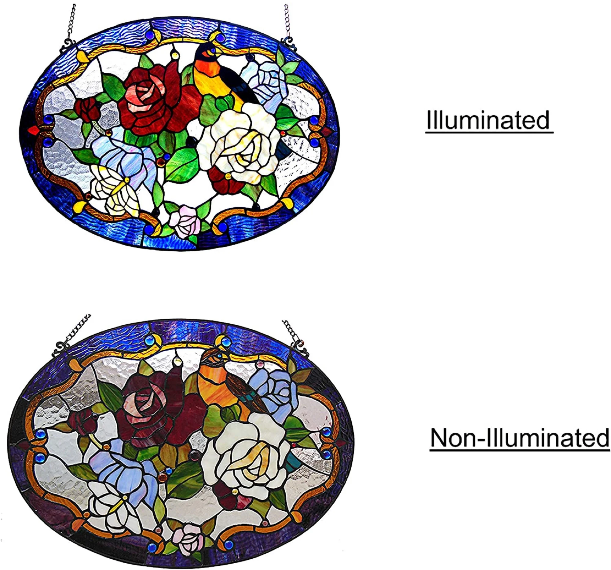 ALYSSA Tiffany-glass Roses/Bird Window Panel 24x18 - Image 4
