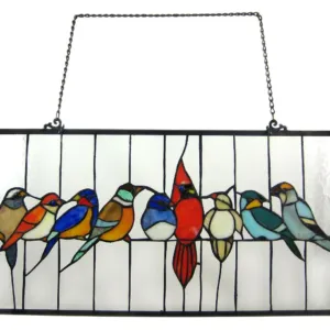 Tiffany-glass featuring Birds in the Cage Window Panel 24.5x13