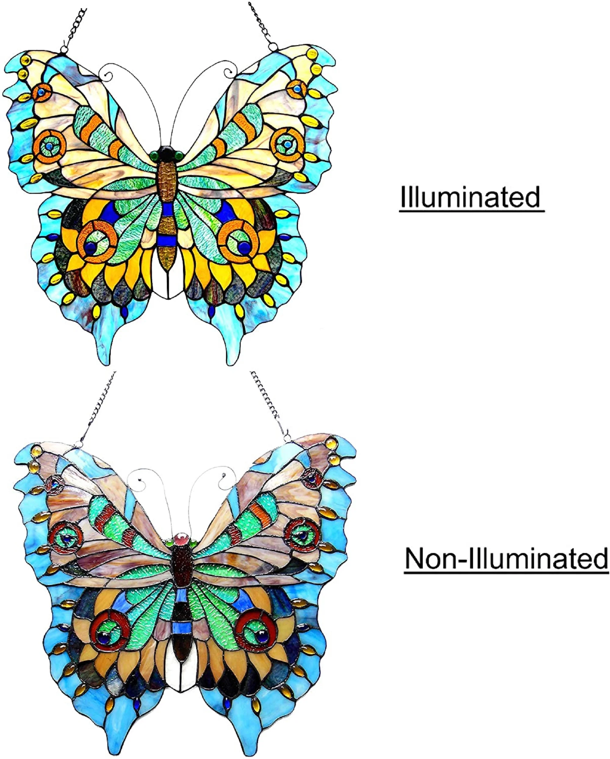 MARIPOSA Tiffany-glass Butterfly Window Panel 21x20 - Image 2
