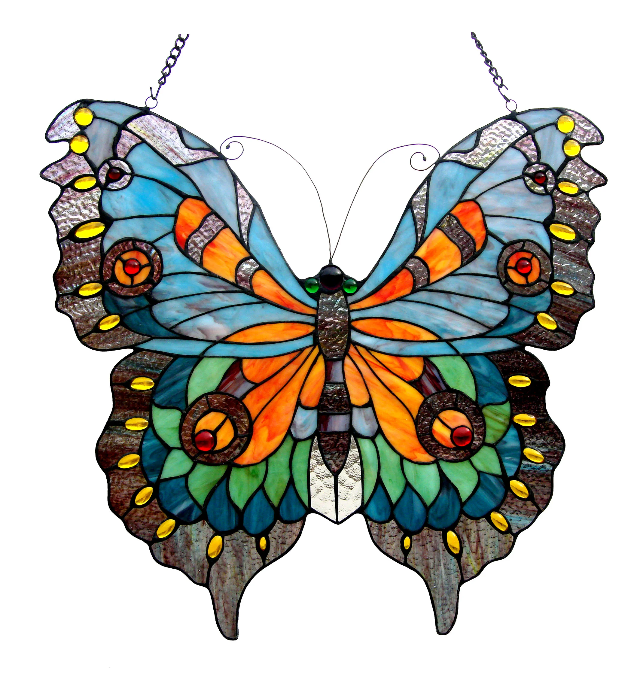 MARIPOSA Tiffany-glass Butterfly Window Panel 21x20 - Image 3
