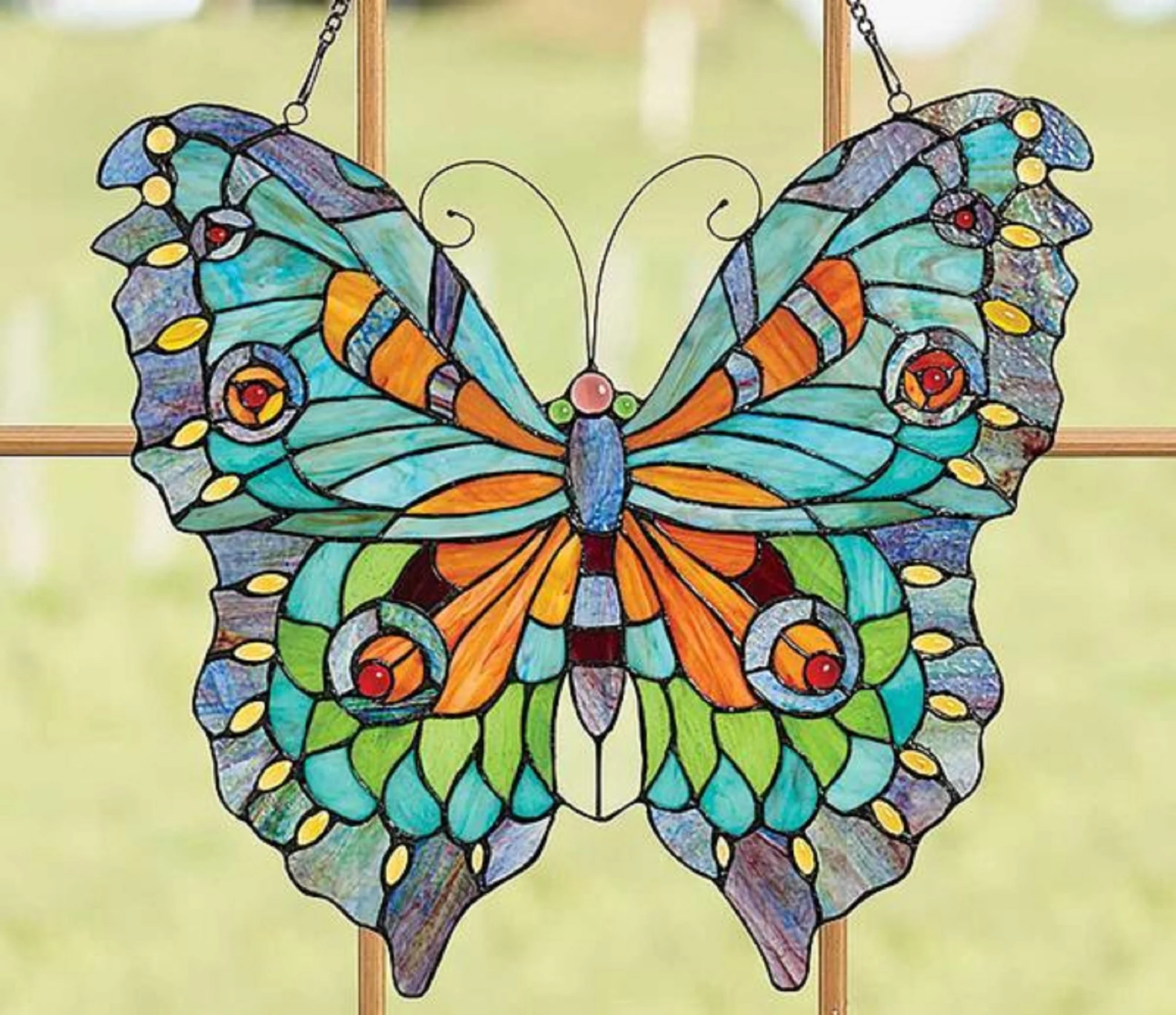MARIPOSA Tiffany-glass Butterfly Window Panel 21x20 - Image 5