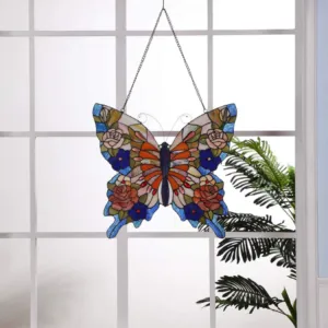 Tiffany-glass Butterfly Window Panel 22.5x24
