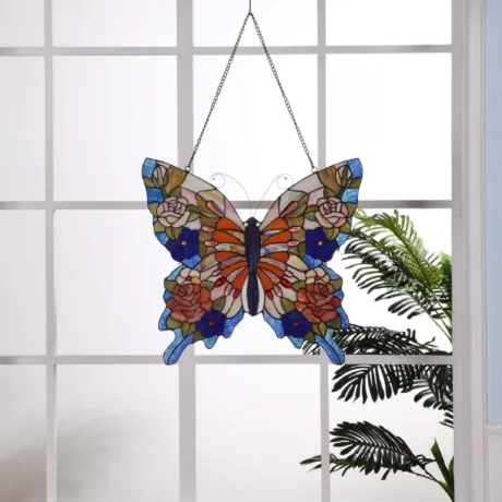 Tiffany-glass Butterfly Window Panel 22.5x24