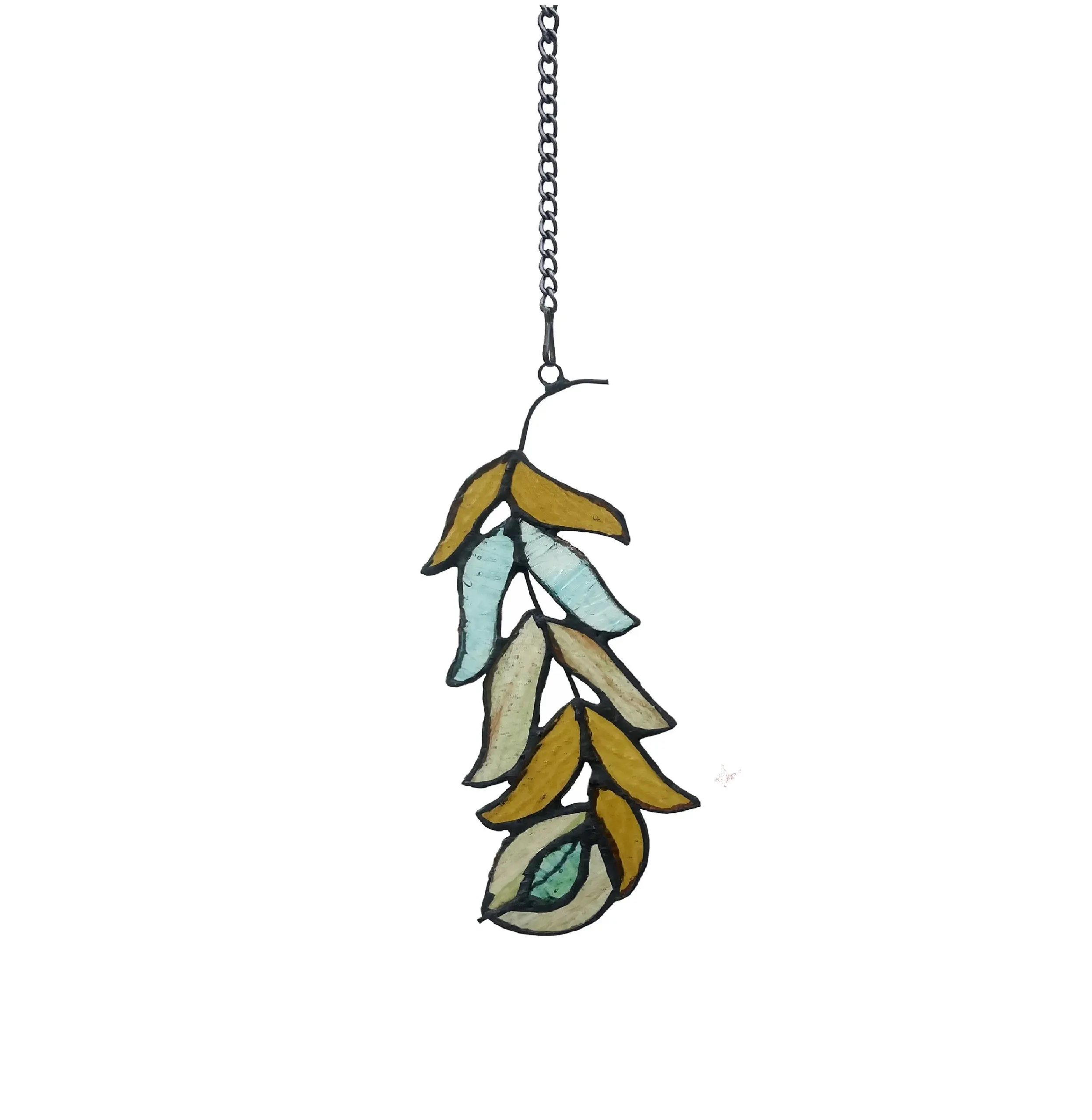 FEATHER Tiffany-Style Stained Glass Window Panel 7" Tall - Image 3