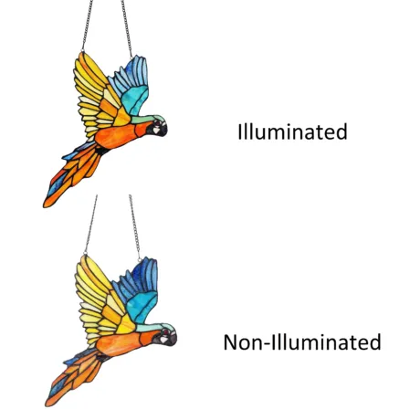 MACAW Animal-Style Stained Glass Window Panel 14" Wide
