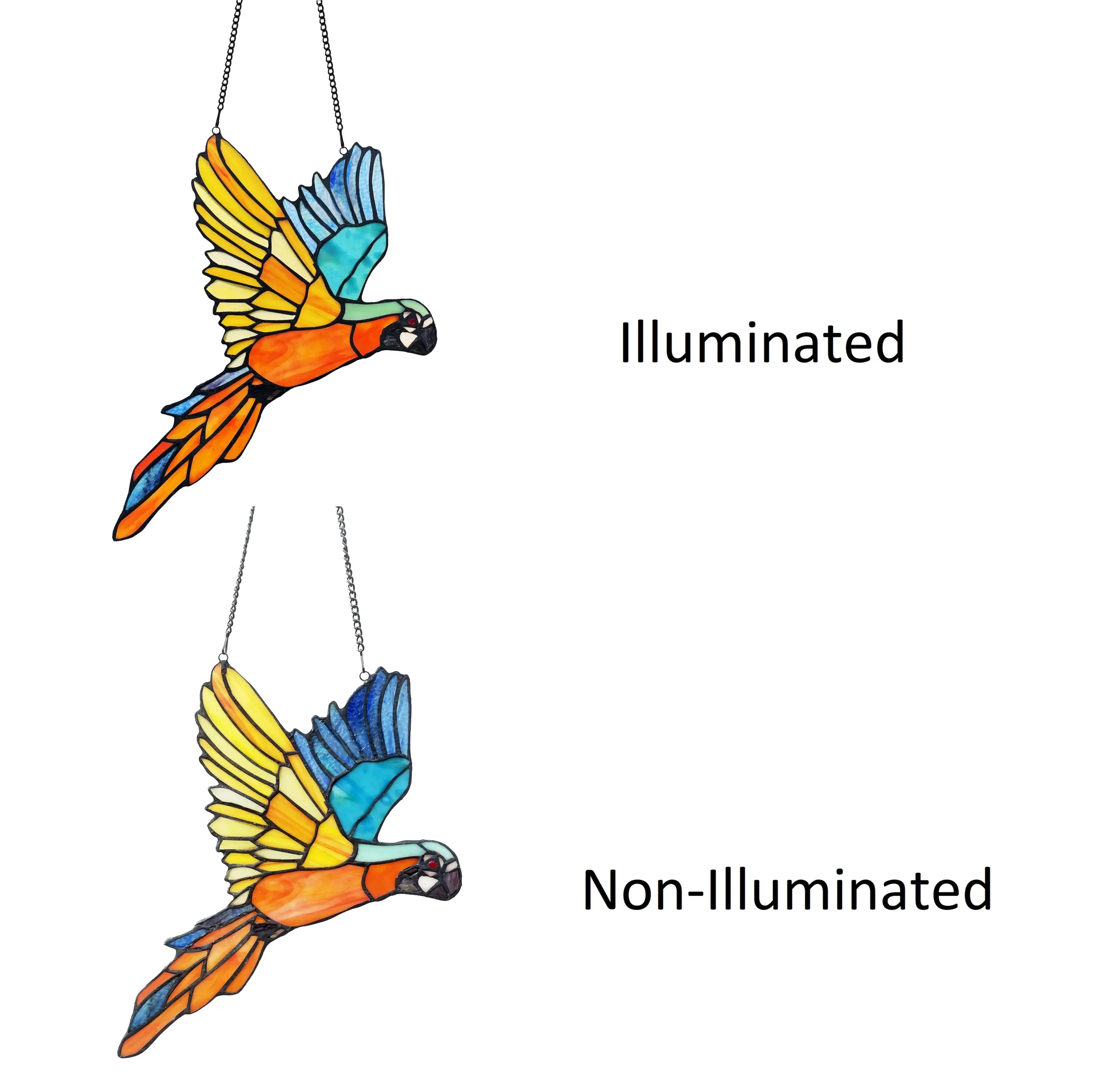 MACAW Animal-Style Stained Glass Window Panel 14" Wide