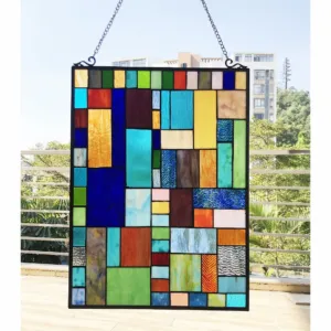 YVONNE Tiffany-Style Geometric Stained Glass Window Panel 24" Height
