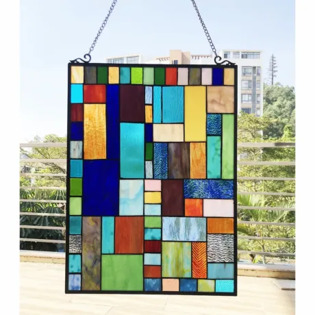 YVONNE Tiffany-Style Geometric Stained Glass Window Panel 24" Height