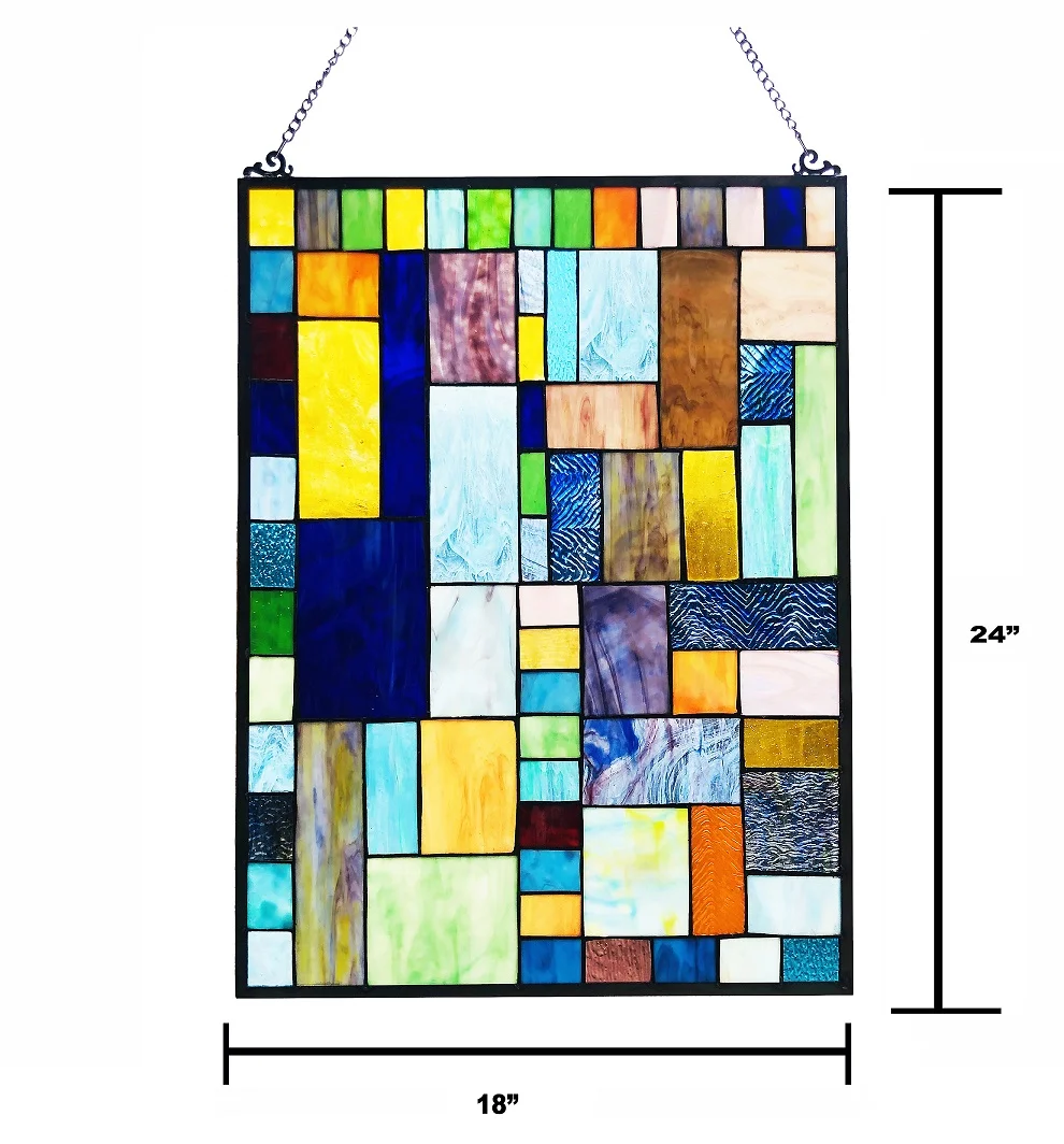 YVONNE Tiffany-Style Geometric Stained Glass Window Panel 24" Height - Image 2