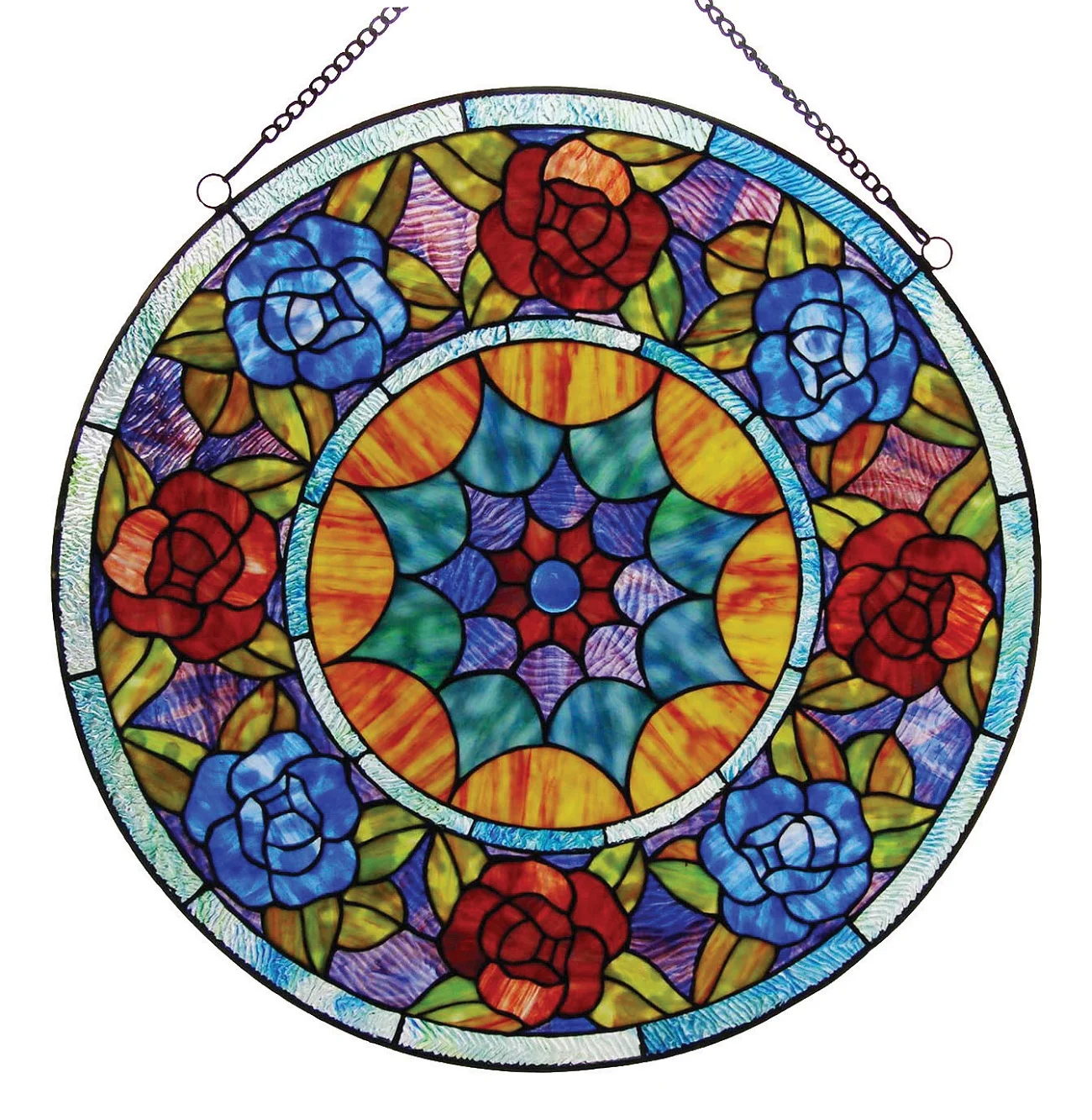 Tiffany-glass Roses Window Panel 22" - Image 3