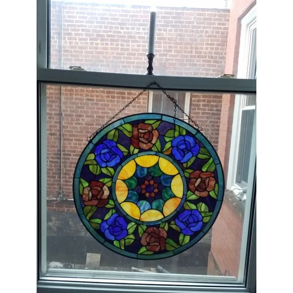Tiffany-glass Roses Window Panel 22" - Image 2