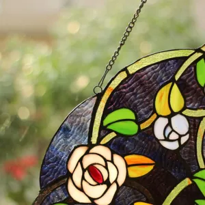 SHREVEPORT Tiffany-glass Roses Window Panel 24"