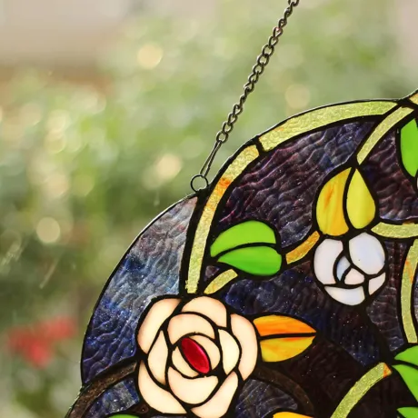 SHREVEPORT Tiffany-glass Roses Window Panel 24"