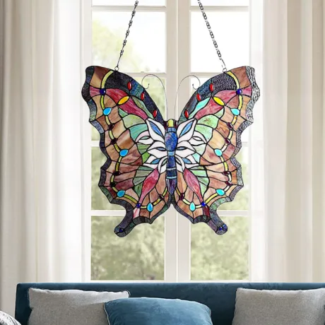 PAPILIO Tiffany-glass Butterfly Window Panel 22x22