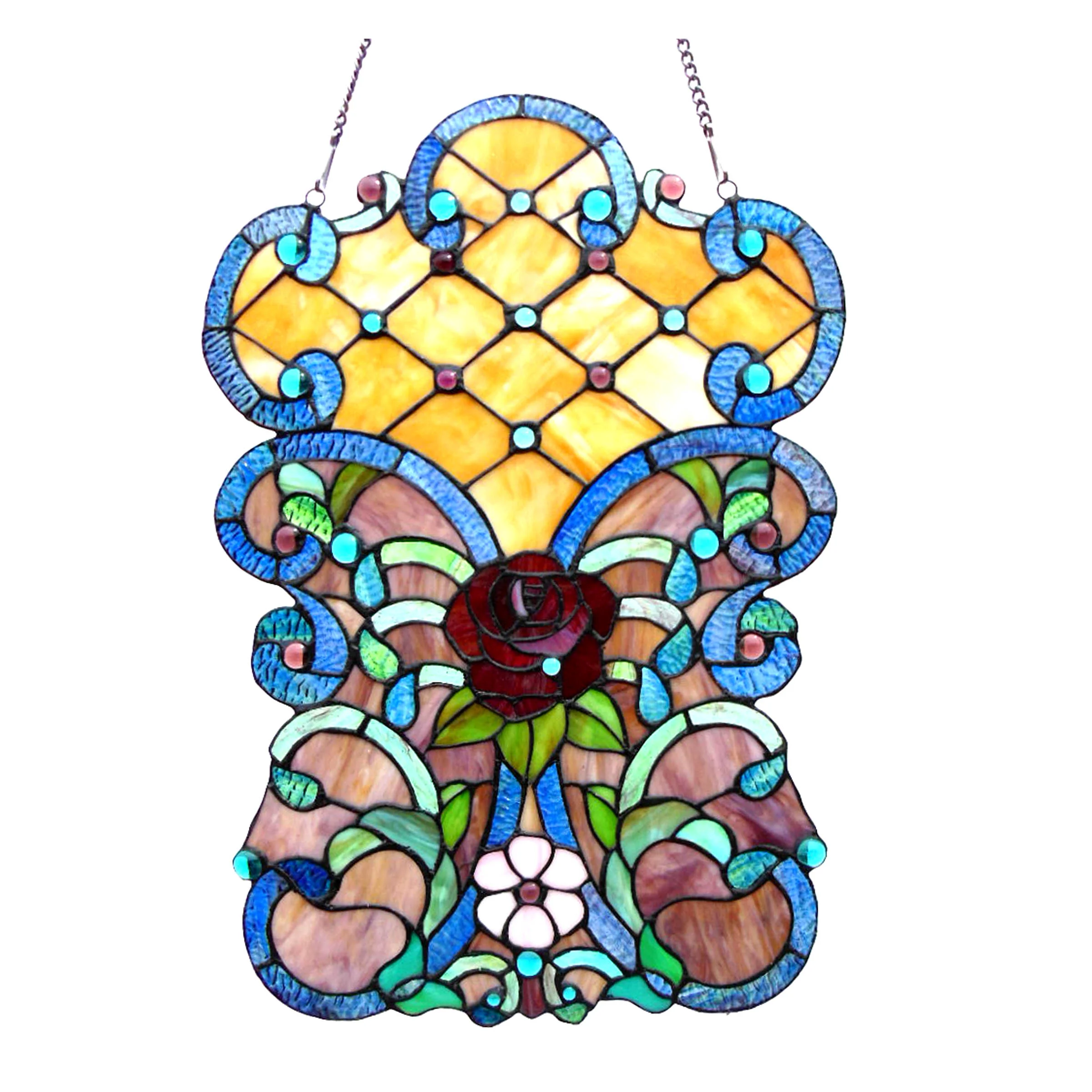 ROZE Tiffany-glass Victorian Window Panel 24" Height - Image 2