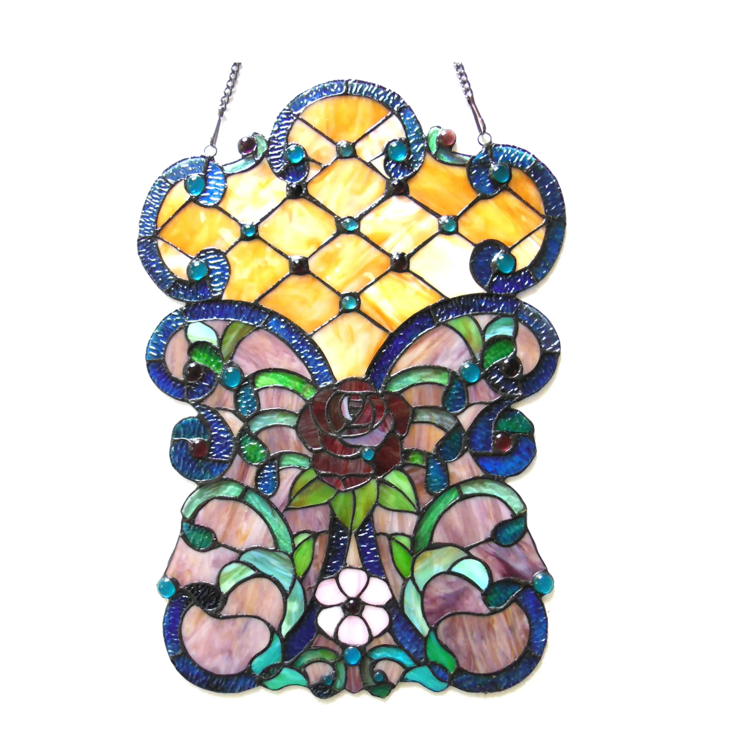 ROZE Tiffany-glass Victorian Window Panel 24" Height - Image 3