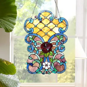 ROZE Tiffany-glass Victorian Window Panel 24" Height