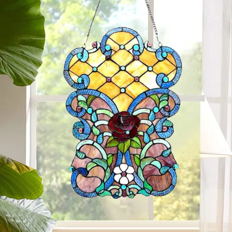 ROZE Tiffany-glass Victorian Window Panel 24" Height