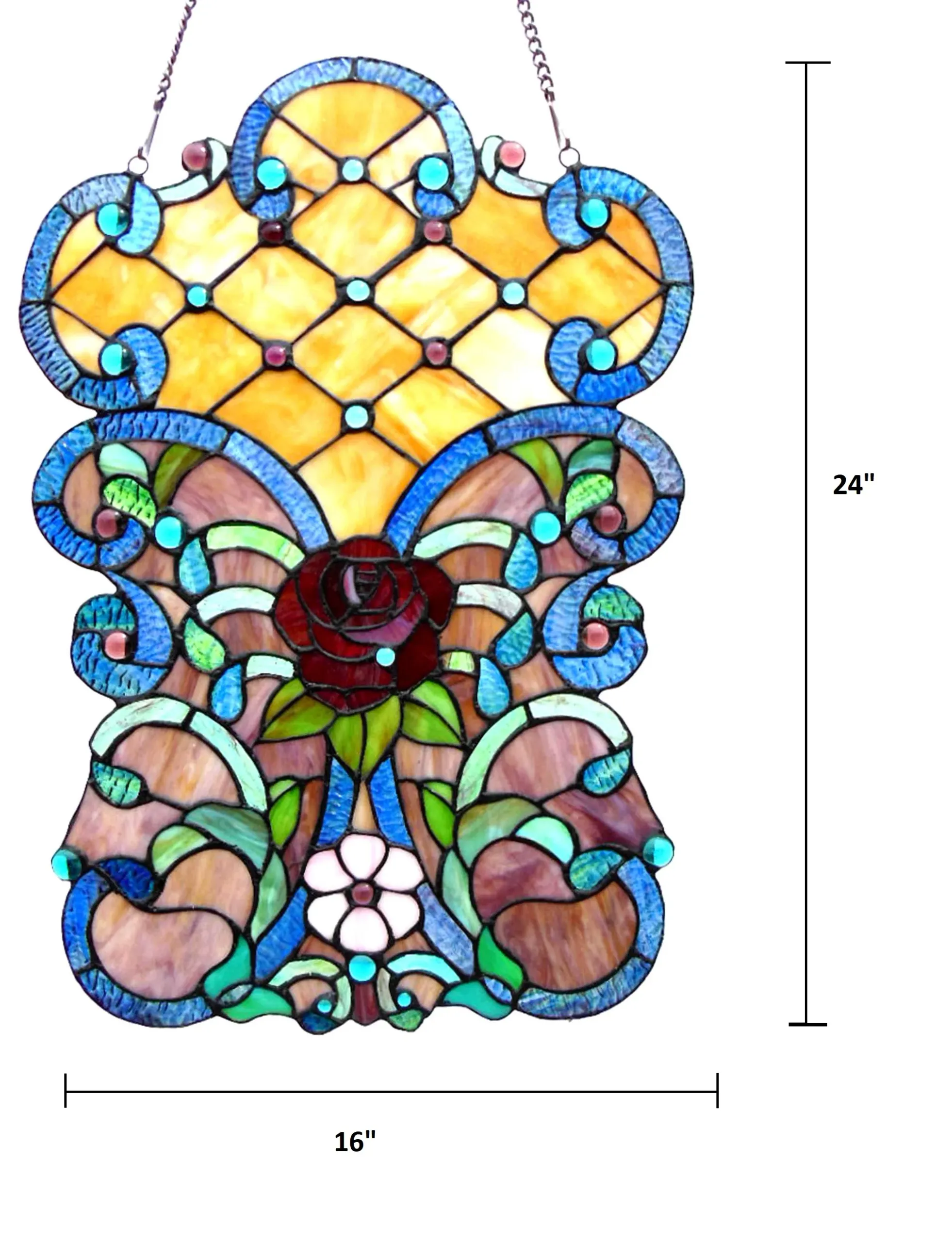 ROZE Tiffany-glass Victorian Window Panel 24" Height - Image 5