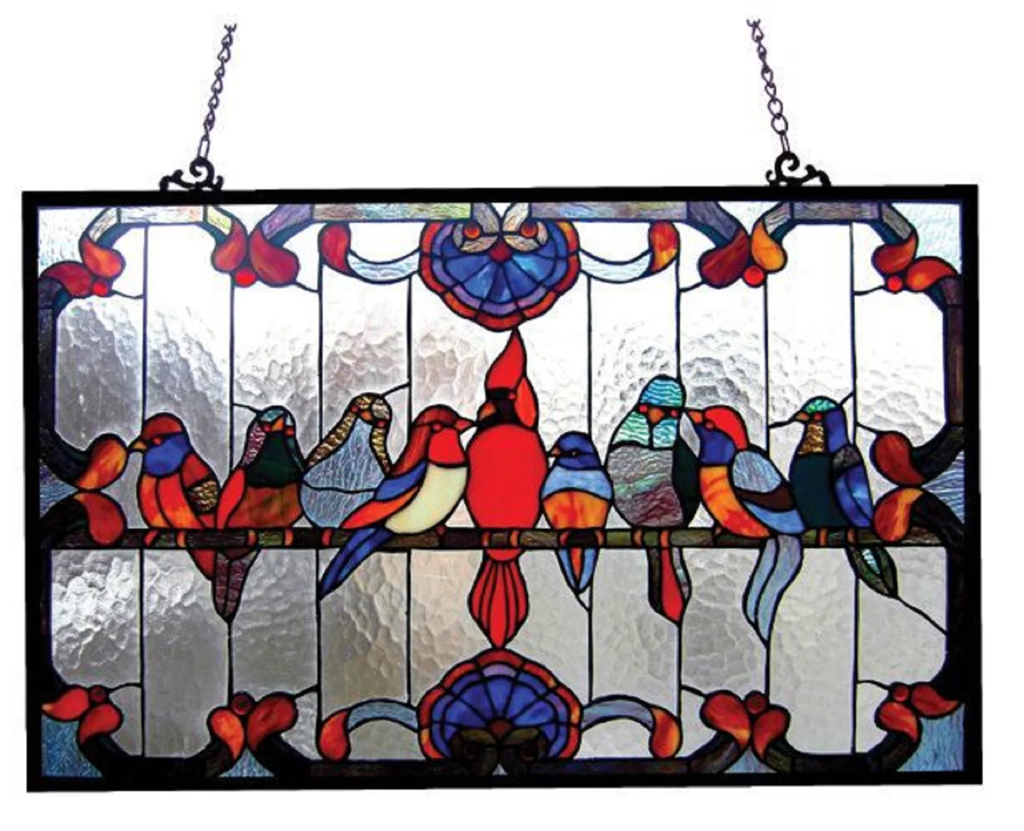 Tiffany-glass featuring Gathering Birds Window Panel 32x20