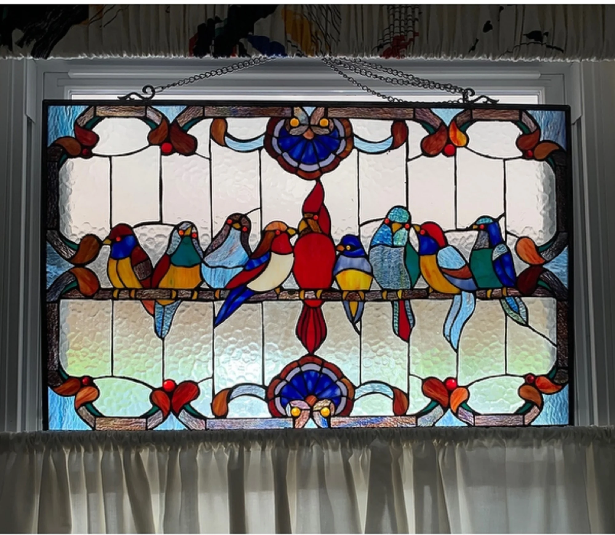 Tiffany-glass featuring Gathering Birds Window Panel 32x20 - Image 3